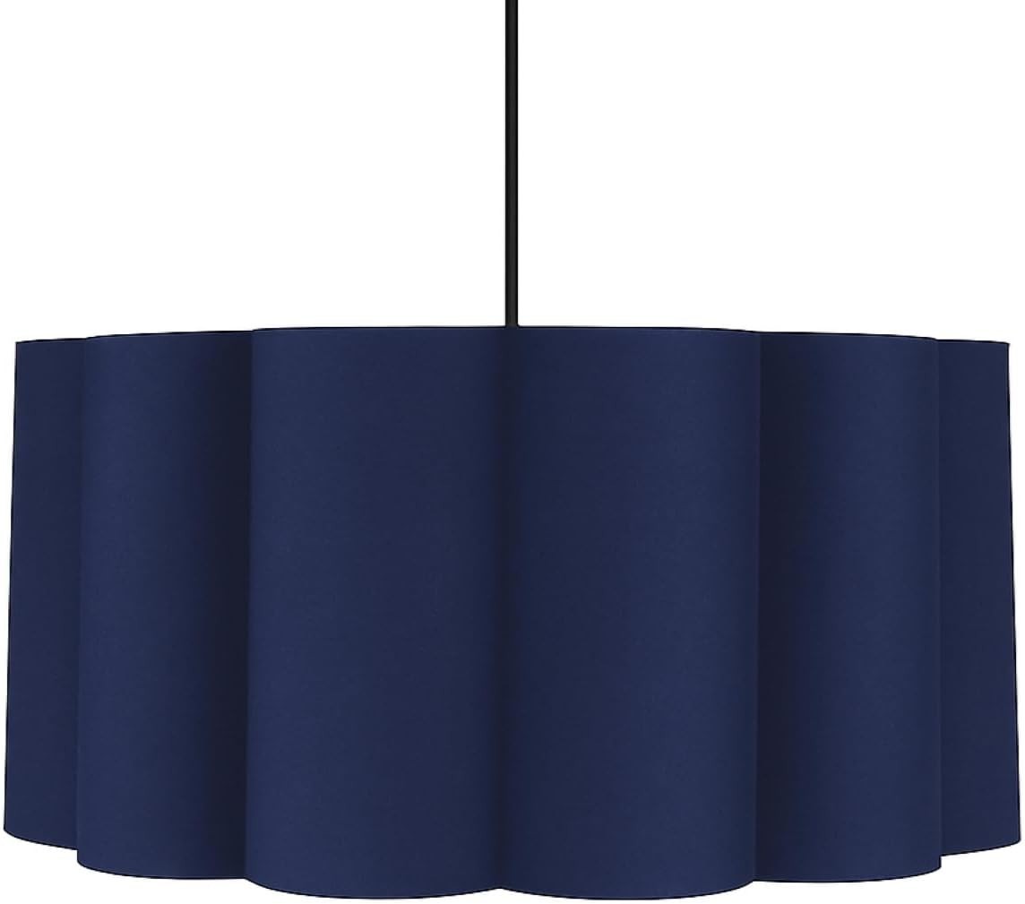 Navy Blue Scalloped Drum Lampshade 48cm Large Ceiling Pendant Light