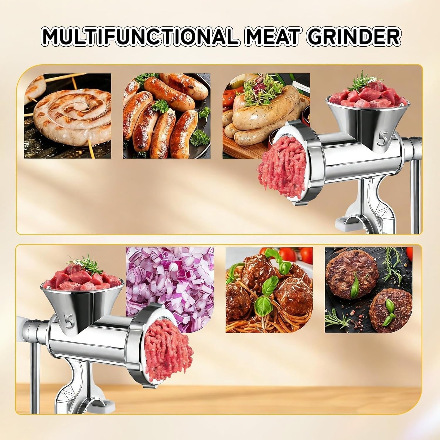Manual Meat Grinder Sausage Stuffer Stainless Steel Mincer Clamp