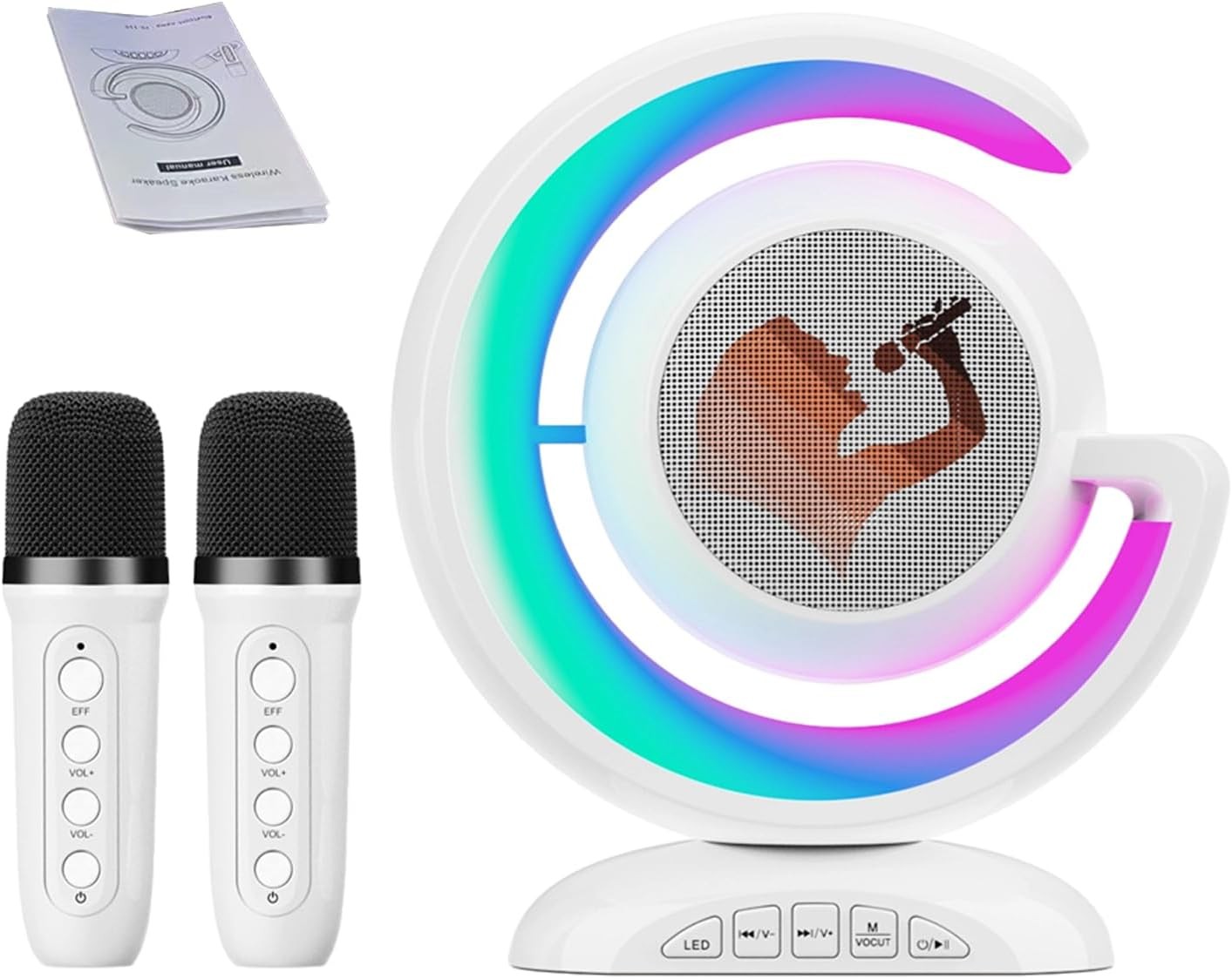 Portable Karaoke Machine with 2 Mics, RGB Light Effects & Bluetooth Speaker