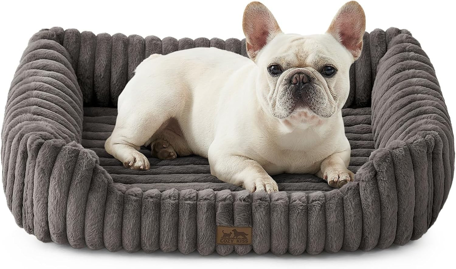 Orthopedic Medium Dog Bed Faux Fur Washable 30x23in Grey