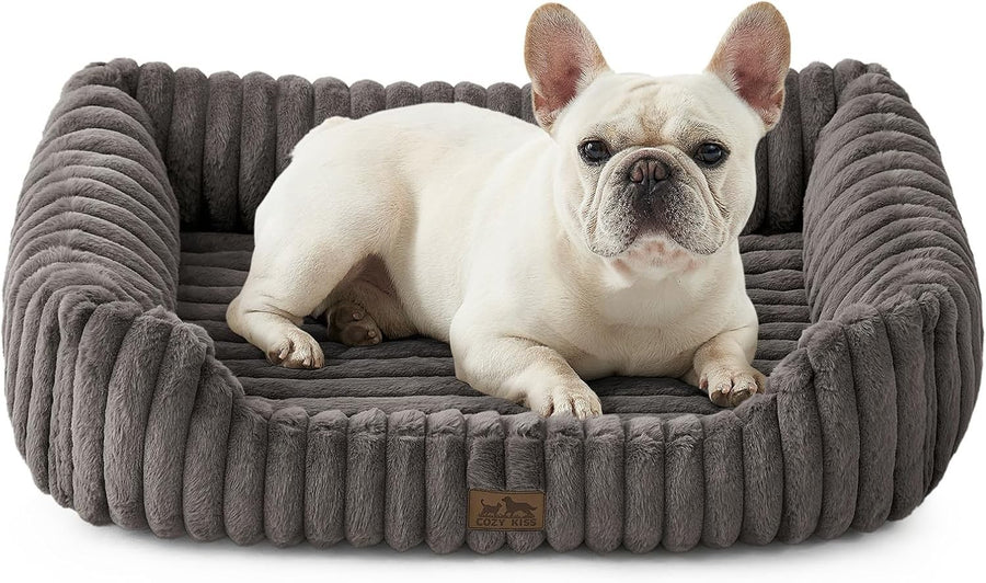 Orthopedic Medium Dog Bed Faux Fur Washable 30x23in Grey
