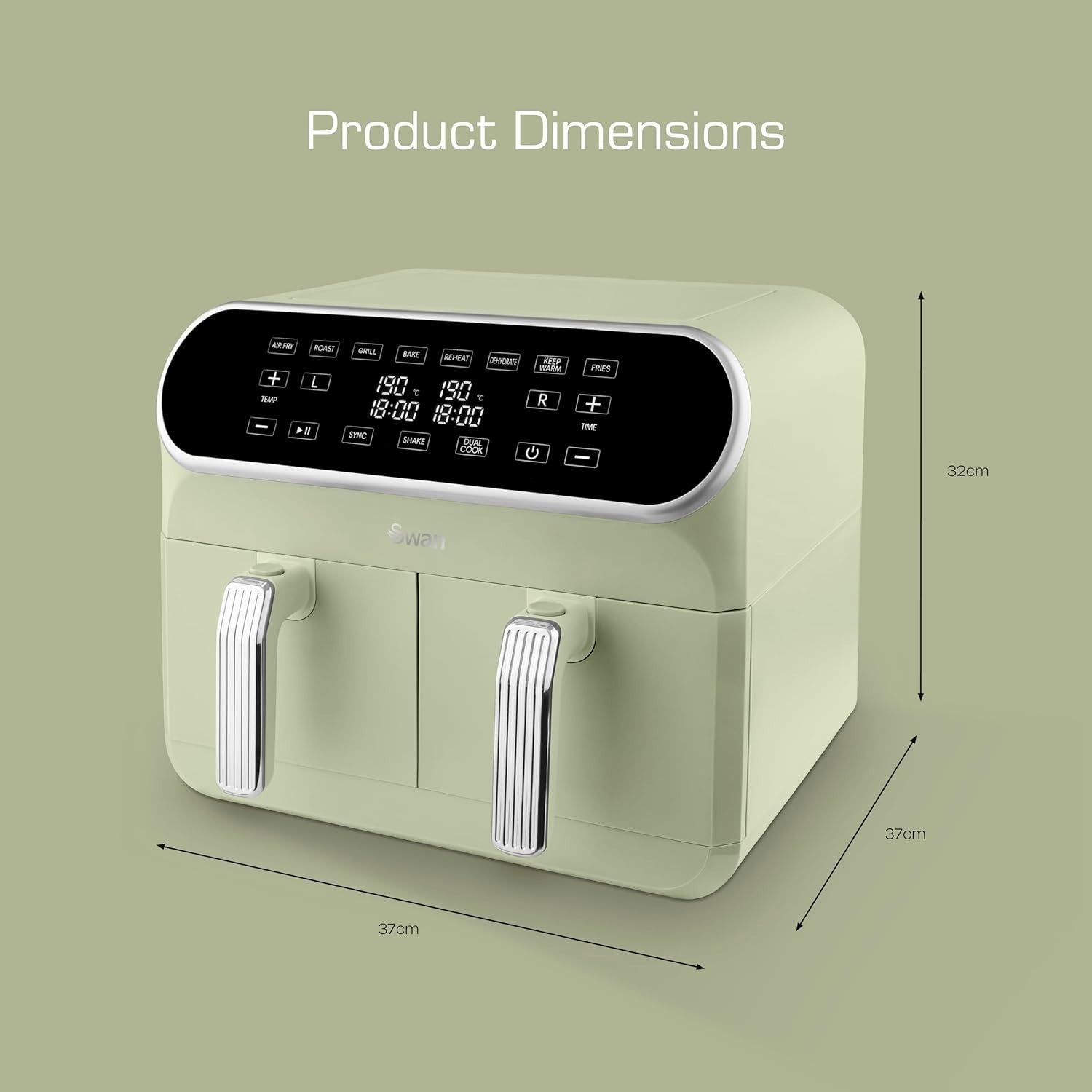 8L Dual Basket Air Fryer 1700W |  Retro Green 8 Presets Healthy Oil-Free Cooking