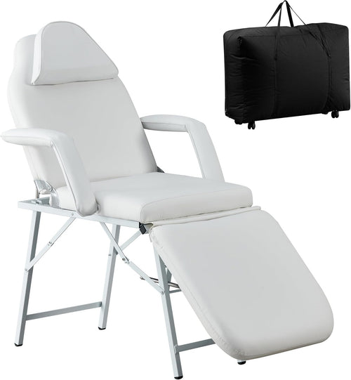 Portable 3-Section Folding Beauty Massage Bed w/ Head Cushion Carry Bag White