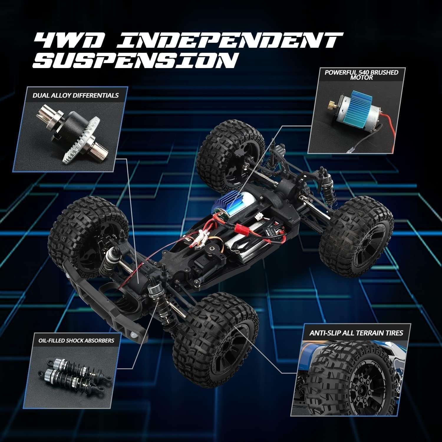 1:10 RC Car 4WD 48KM/H High Speed Off-Road Truck 2 Battery Toy for Kids & Adults