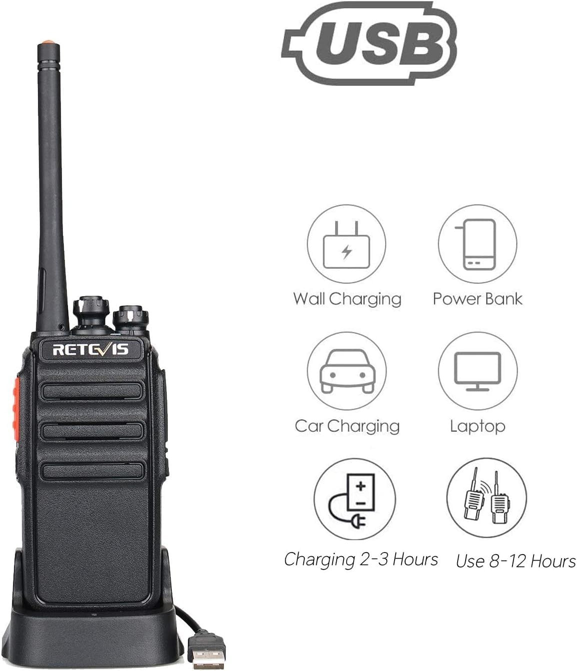 Retevis RT24 Walkie Talkies Rechargeable PMR446 2 Way Radios w/ Earpiece