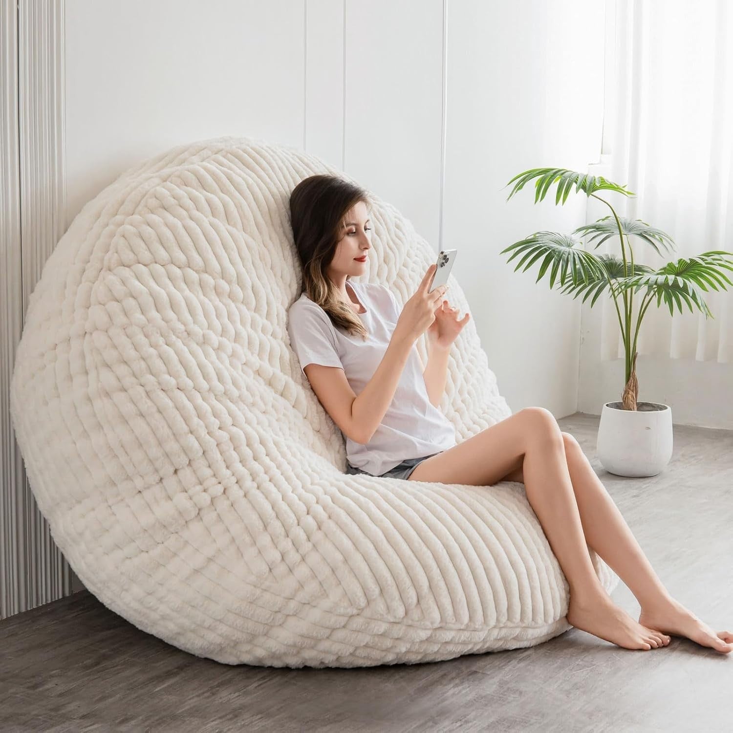 Giant Faux Fur Bean Bag Sofa Bed 150x150cm | Fluffy Chair for Adults