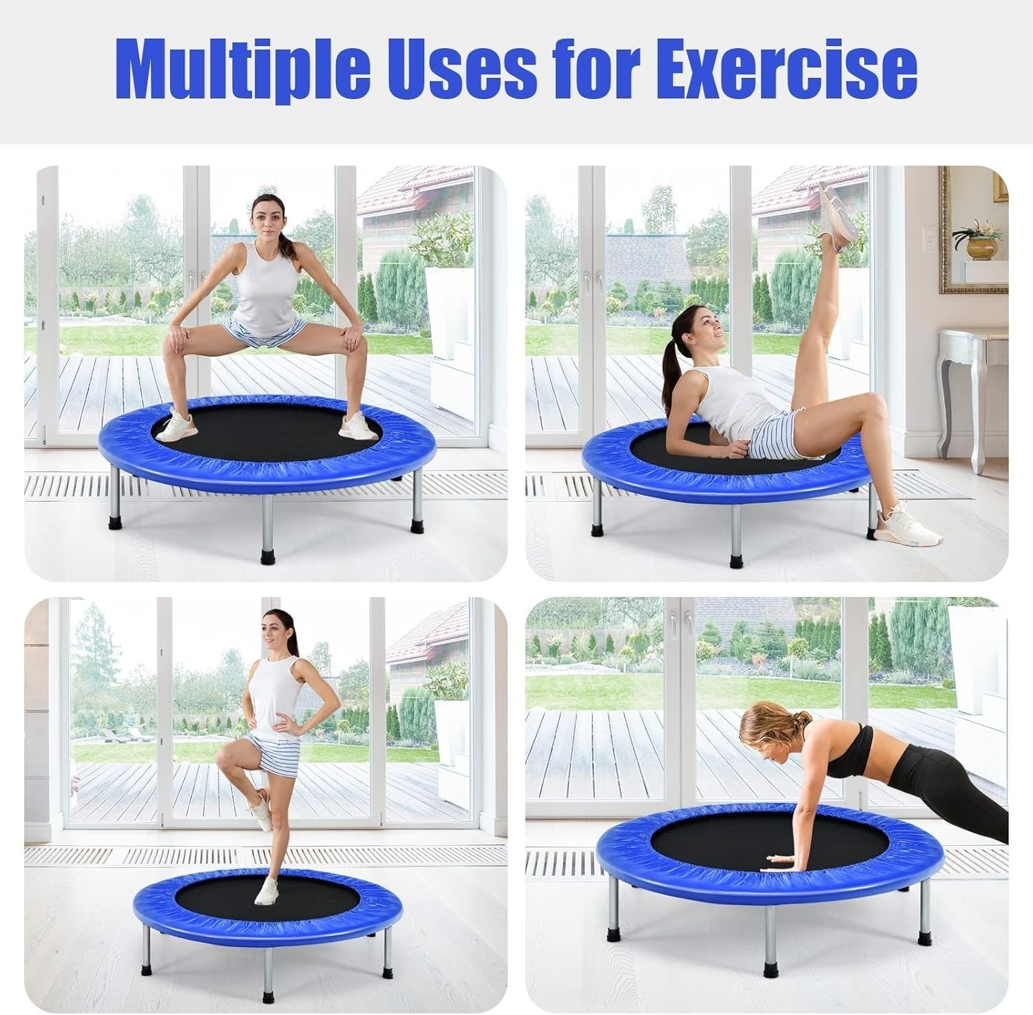38in Foldable Fitness Rebounder Trampoline Indoor Outdoor 150kg