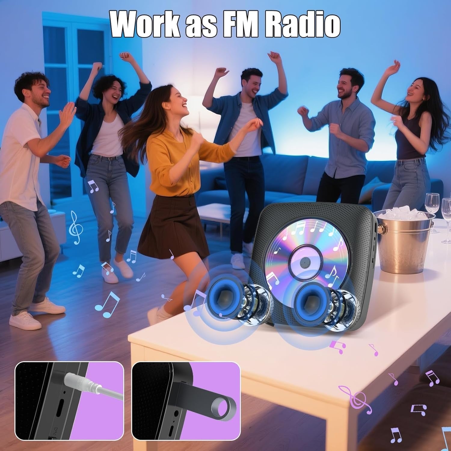 Desktop CD Player Bluetooth Speakers FM Radio USB AUX Remote LCD Black