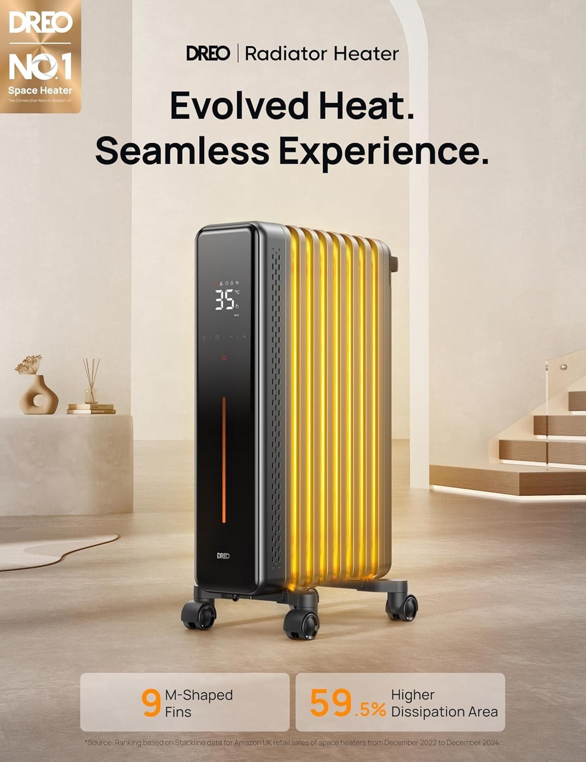 Oil Filled Radiator Heater 2000W Large Room Silent Digital Thermostat Remote