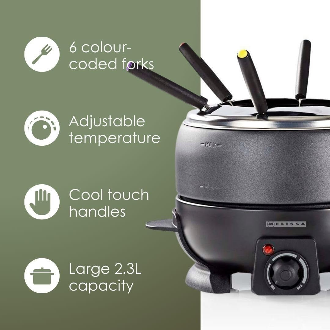 Electric Fondue Set 2.3L Cheese Chocolate Pot 6 Forks Black