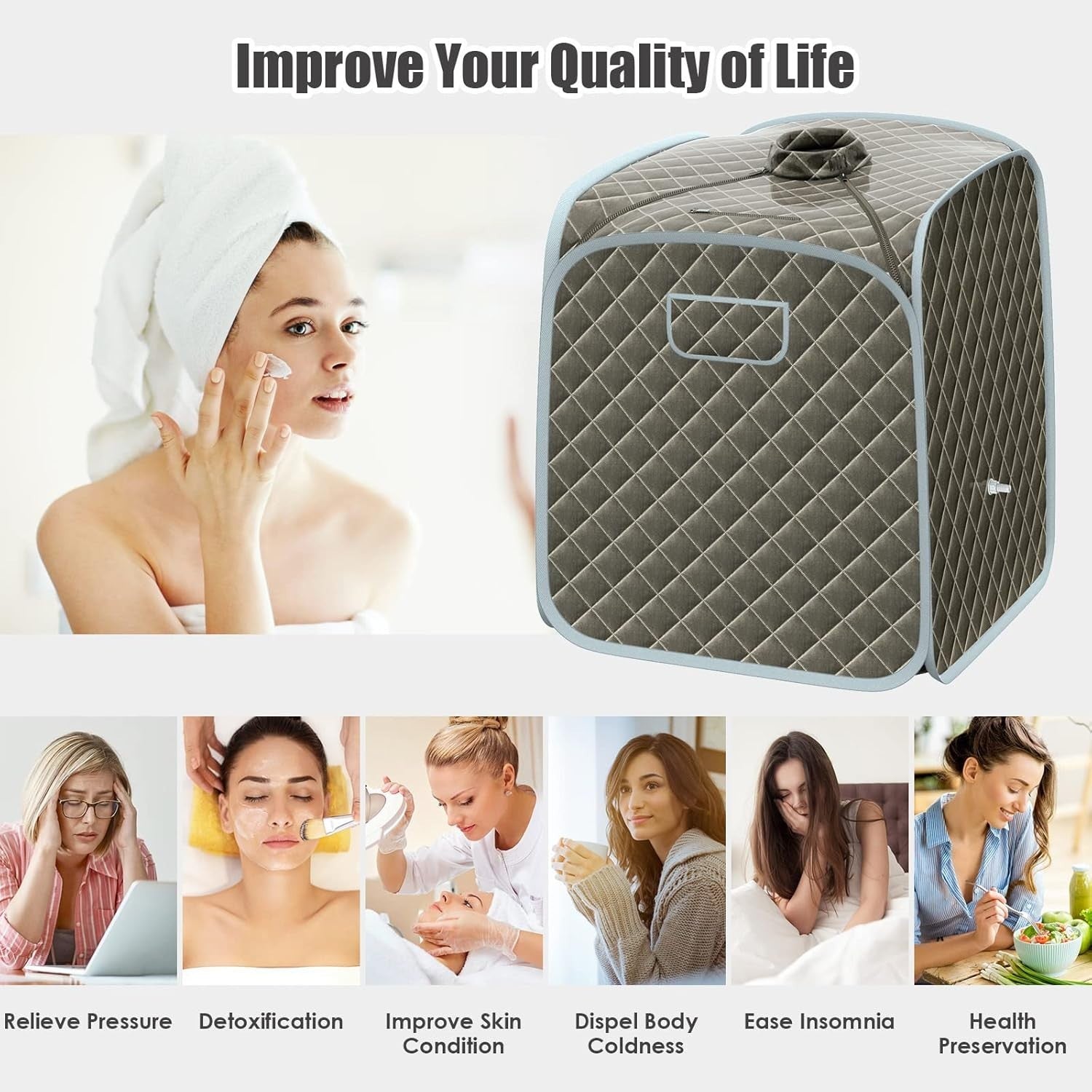 Portable Full Body Steam Sauna Tent – 3L Steamer, Chair, Remote, Grey