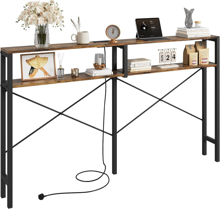 Slim Console Table with Power Outlets & USB, Space-Saving Sofa Table, 180cm