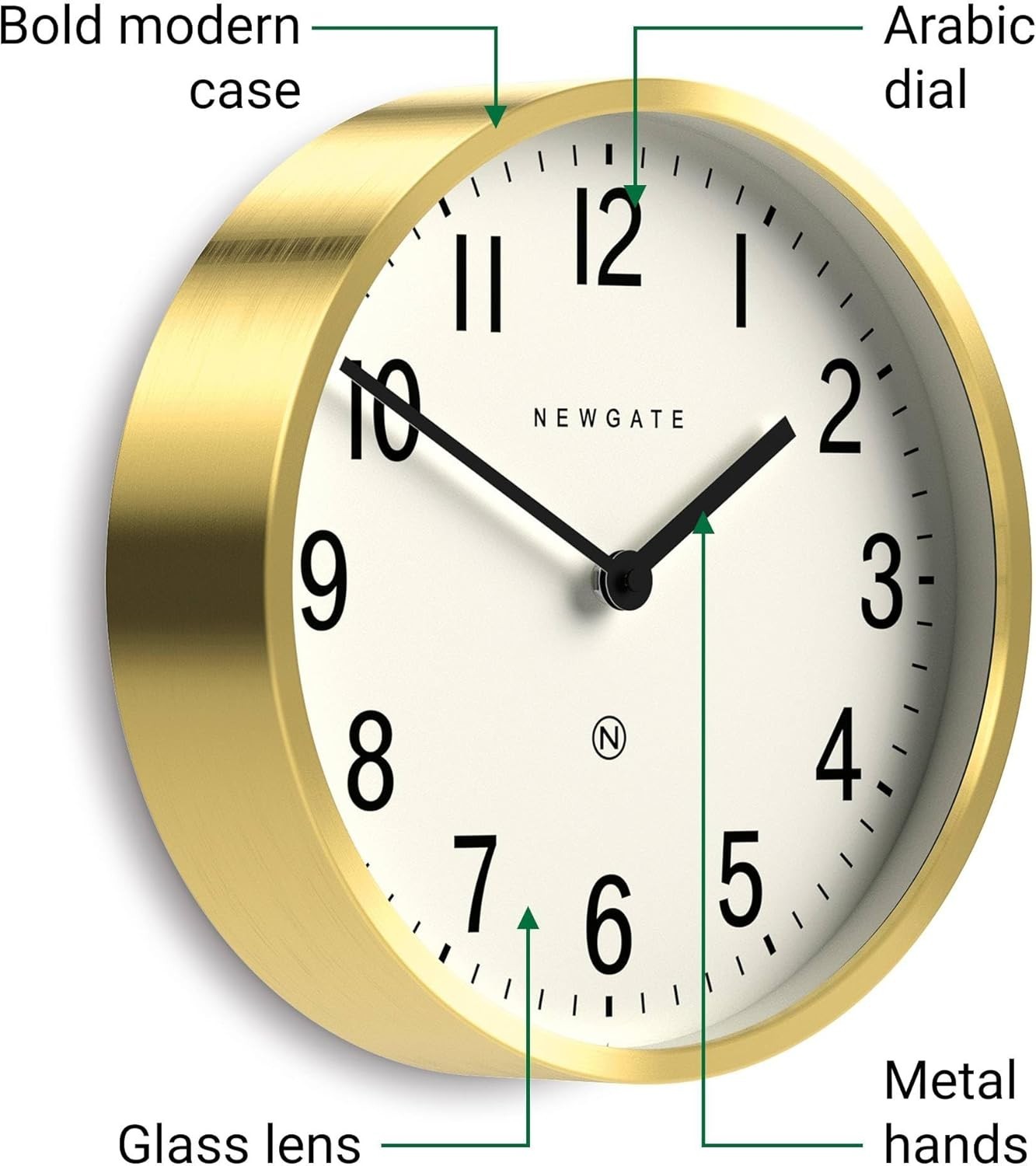 30cm Retro Silent Wall Clock Gold | Mid-Century Metal Analogue Decor