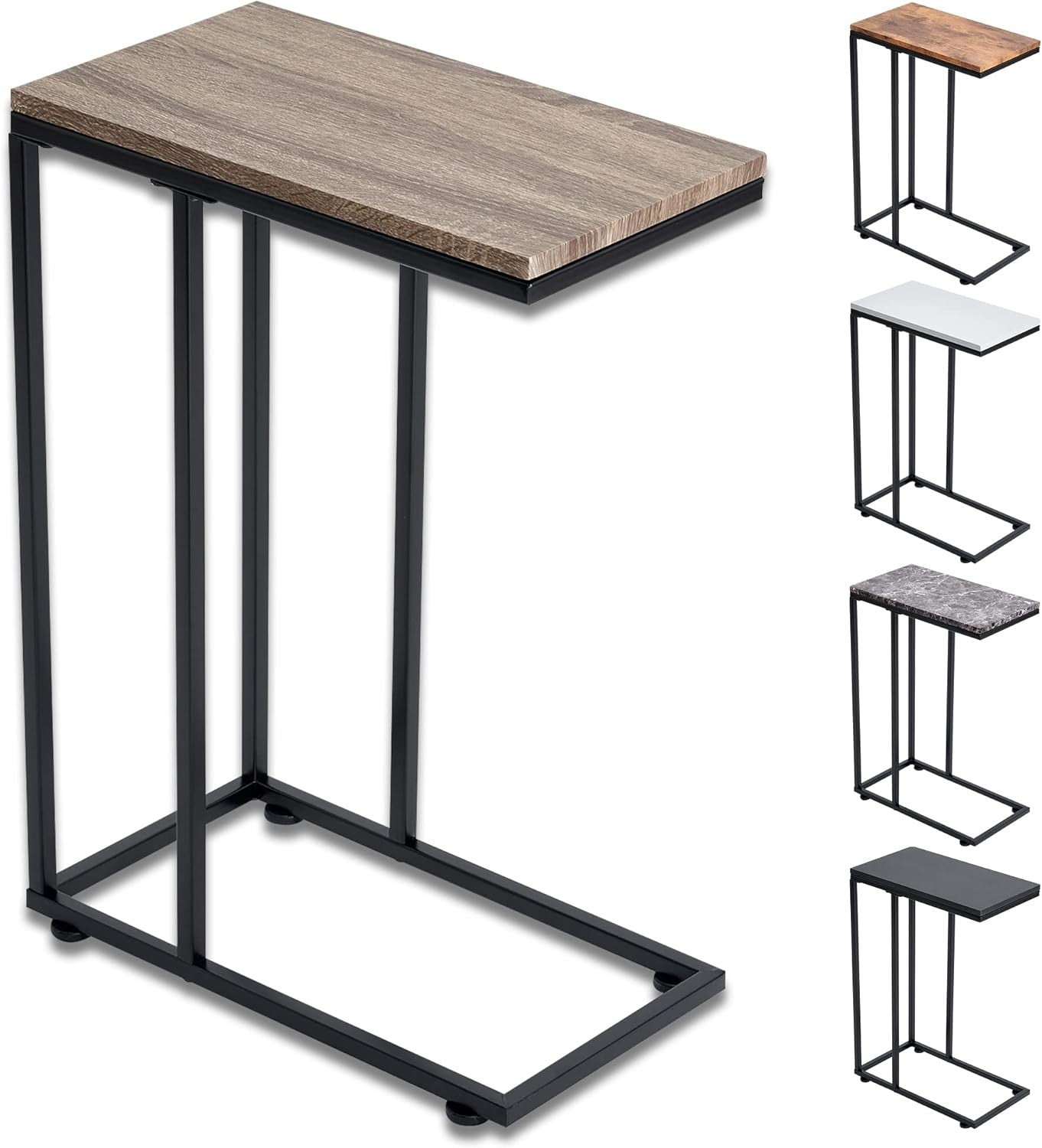 C Shape Light Wood Side Table for Sofa Bed | Slim Snack & Laptop Table