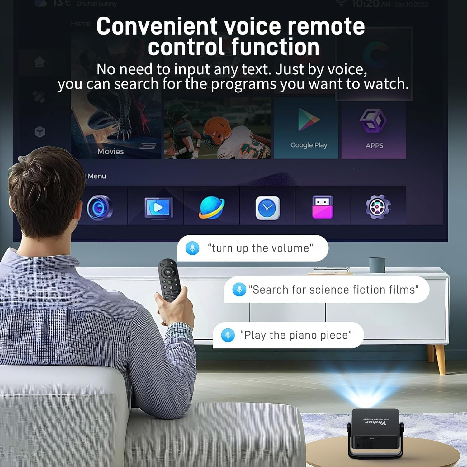 Mini 1080P Smart Projector 500 ANSI 4K WiFi 6 Bluetooth 360° Stand
