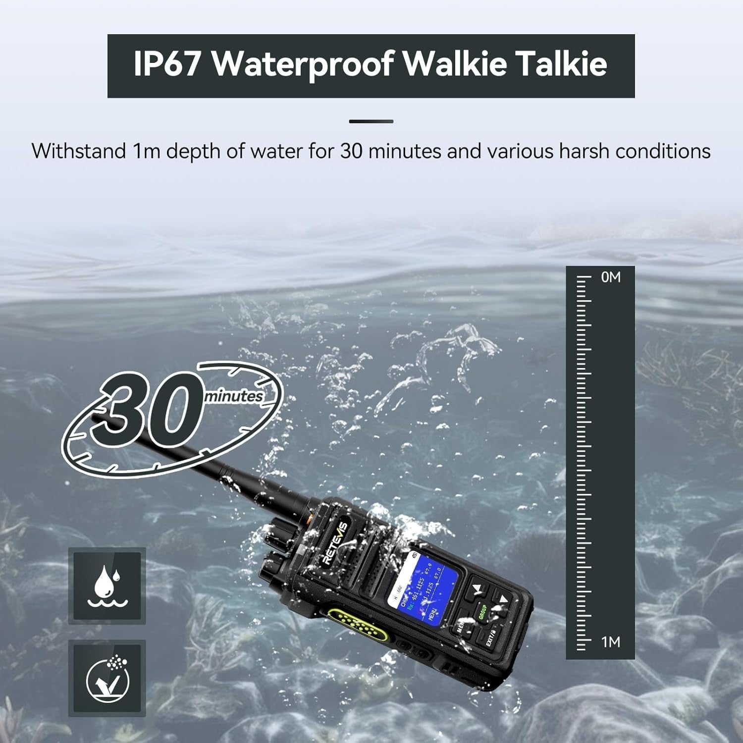 IP67 Waterproof Walkie Talkies Long Range LCD 16CH Heavy Duty 2 Pack