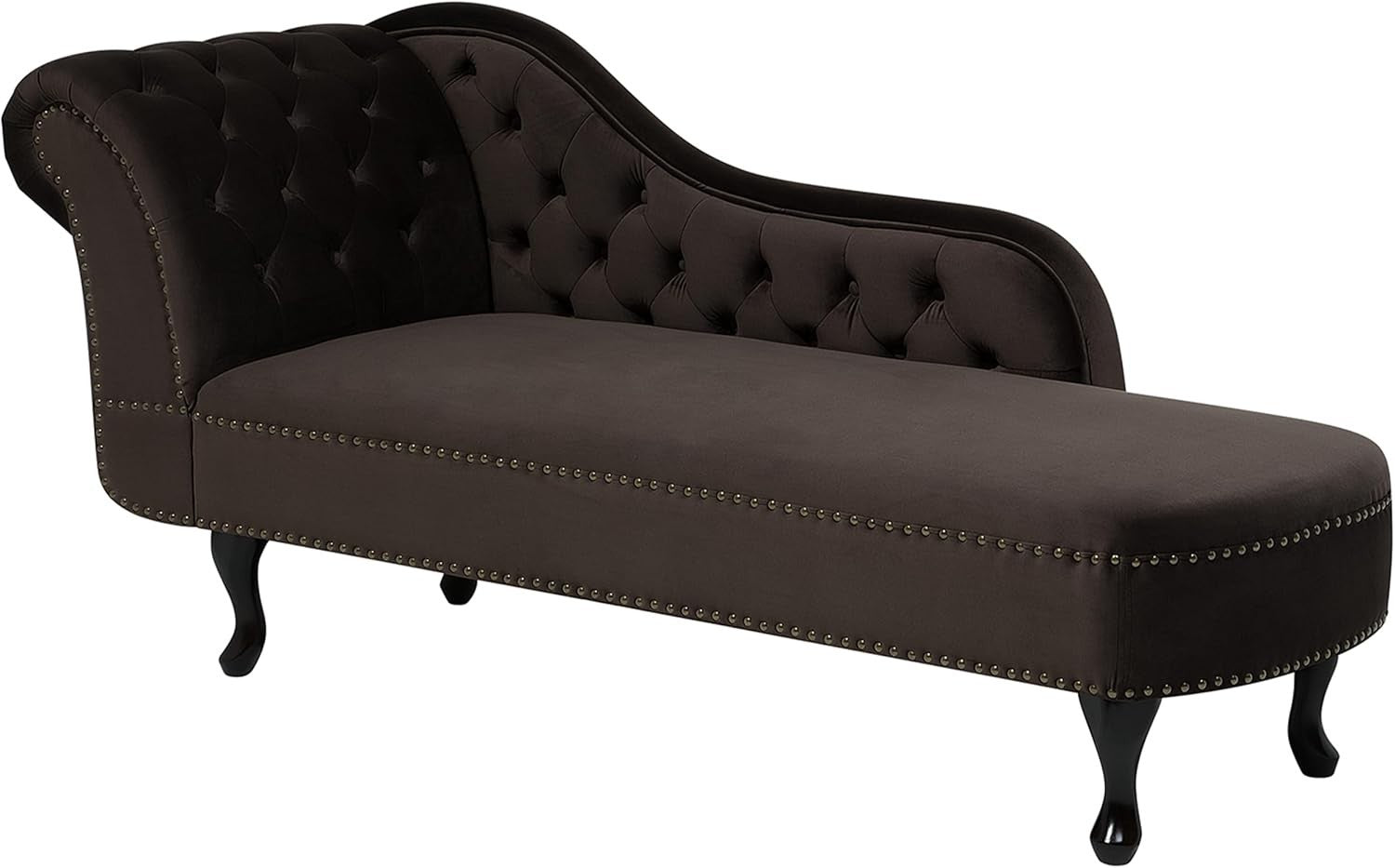 Vintage Left Hand Velvet Chaise Lounge Brown Chesterfield Tufted Fabric Sofa