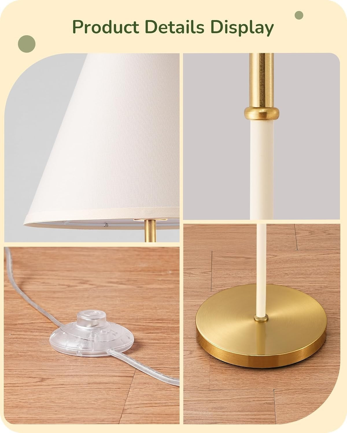 Vintage Cream White Floor Lamp Tall LED Standing Light Linen Shade 2700K