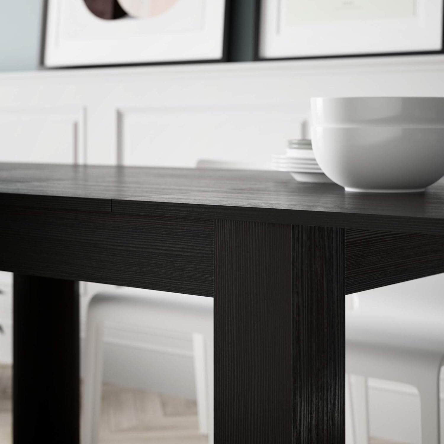 Extendable Dining Table Black 220cm Wood 6–8 Seater Modern Space Saver