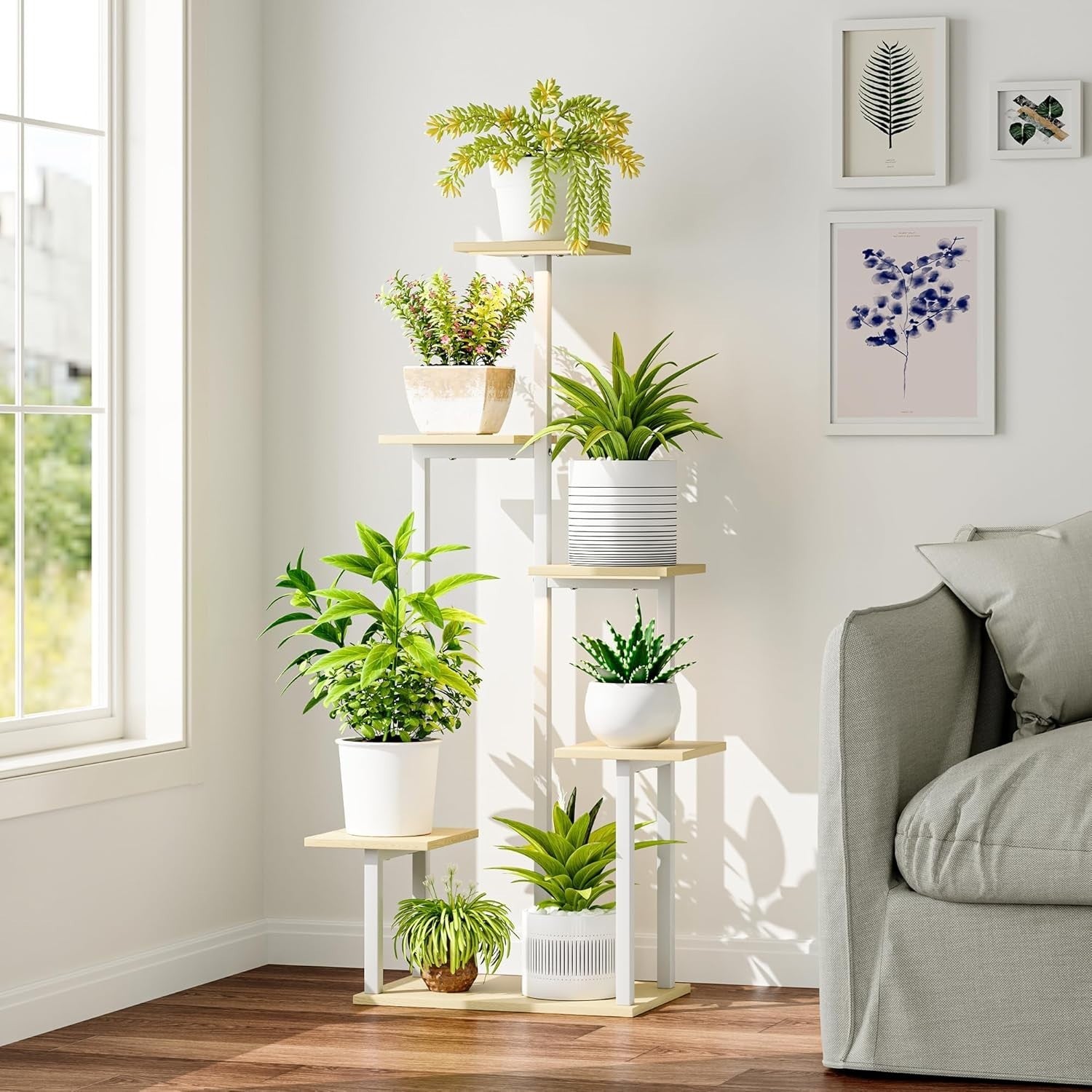 6-Tier Plant Stand with Grow Lights, Tall Metal Indoor Flower Shelf for Home & G