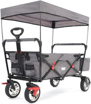 Grey Kids Folding Wagon Push Pull Stroller Cart w/ Canopy & Storage Bag