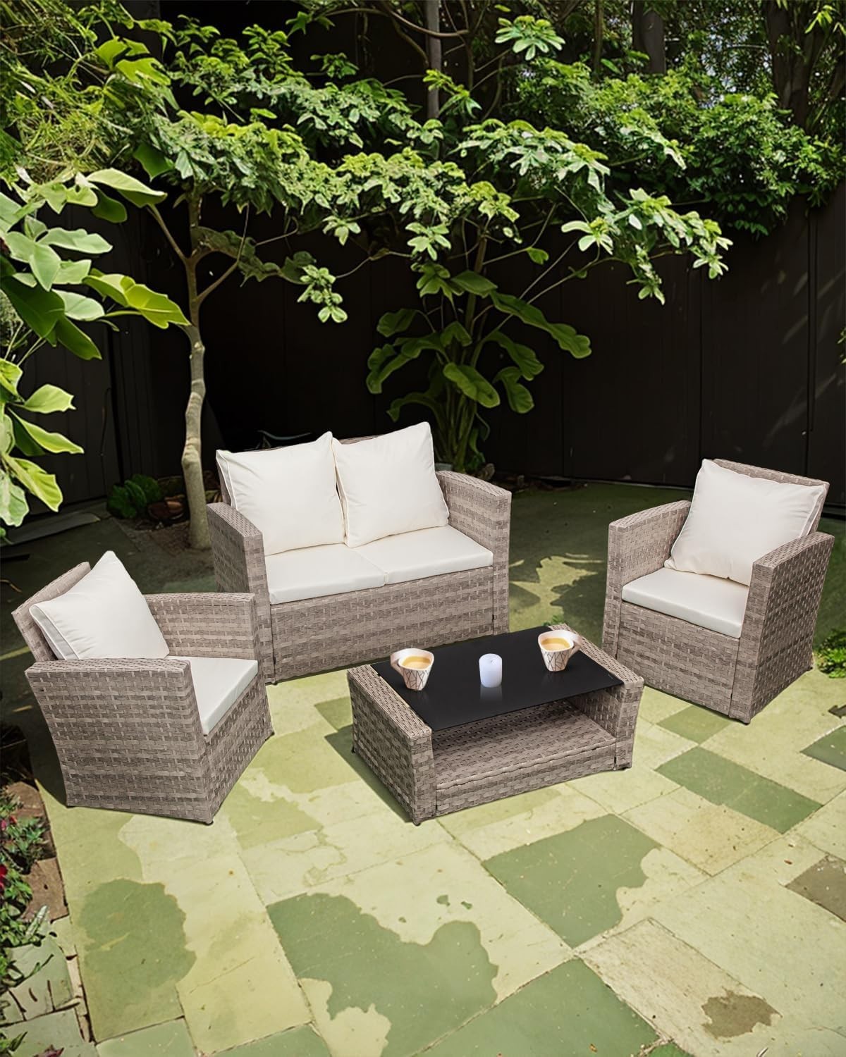 4 Seater Rattan Garden Furniture Set Outdoor Patio Sofa Table Chairs
