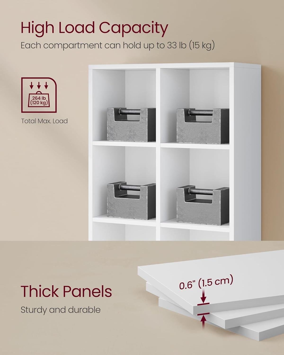 8-Cube White Bookcase | Tall Storage Shelf Unit for Living Room Office Bedroom