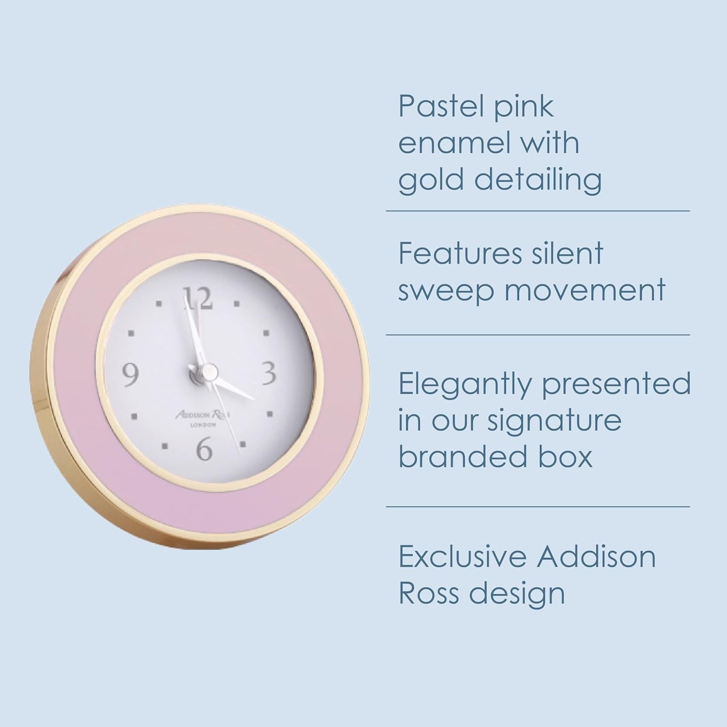 Silent Sweep Alarm Clock Pastel Pink Gold Compact Bedside Home Decor