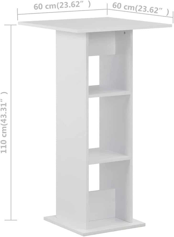 White Space-Saving Bar Table w/ Storage Shelves, Compact Square Dining Pub Table