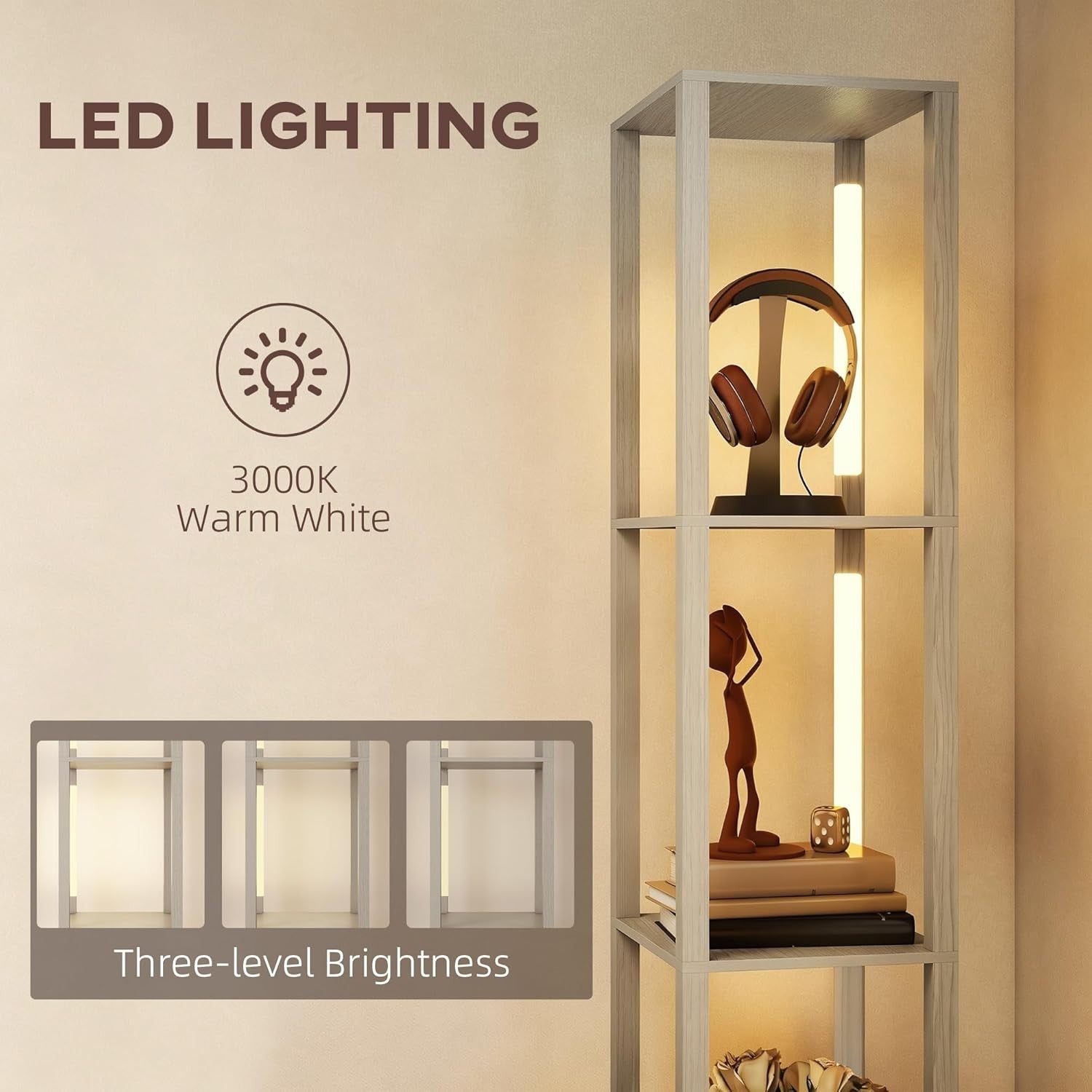 LED Floor Lamp Shelves Storage Column Standing Lamp Adjustable Light