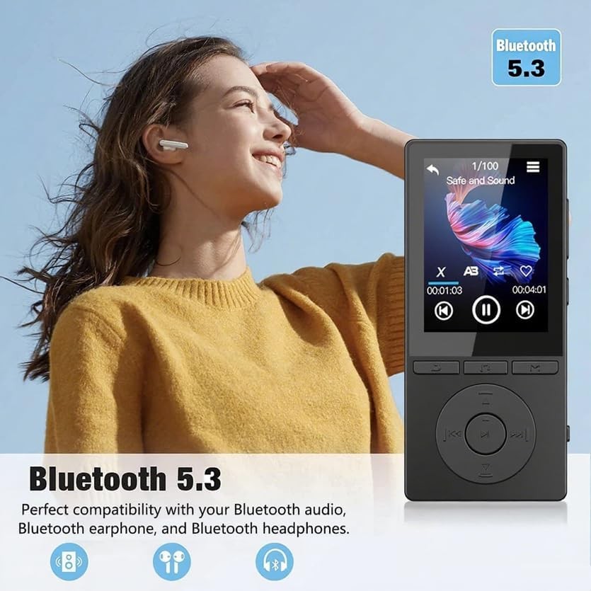 64GB MP3 Player Bluetooth 5.3 HiFi Music FM Radio Voice Recorder