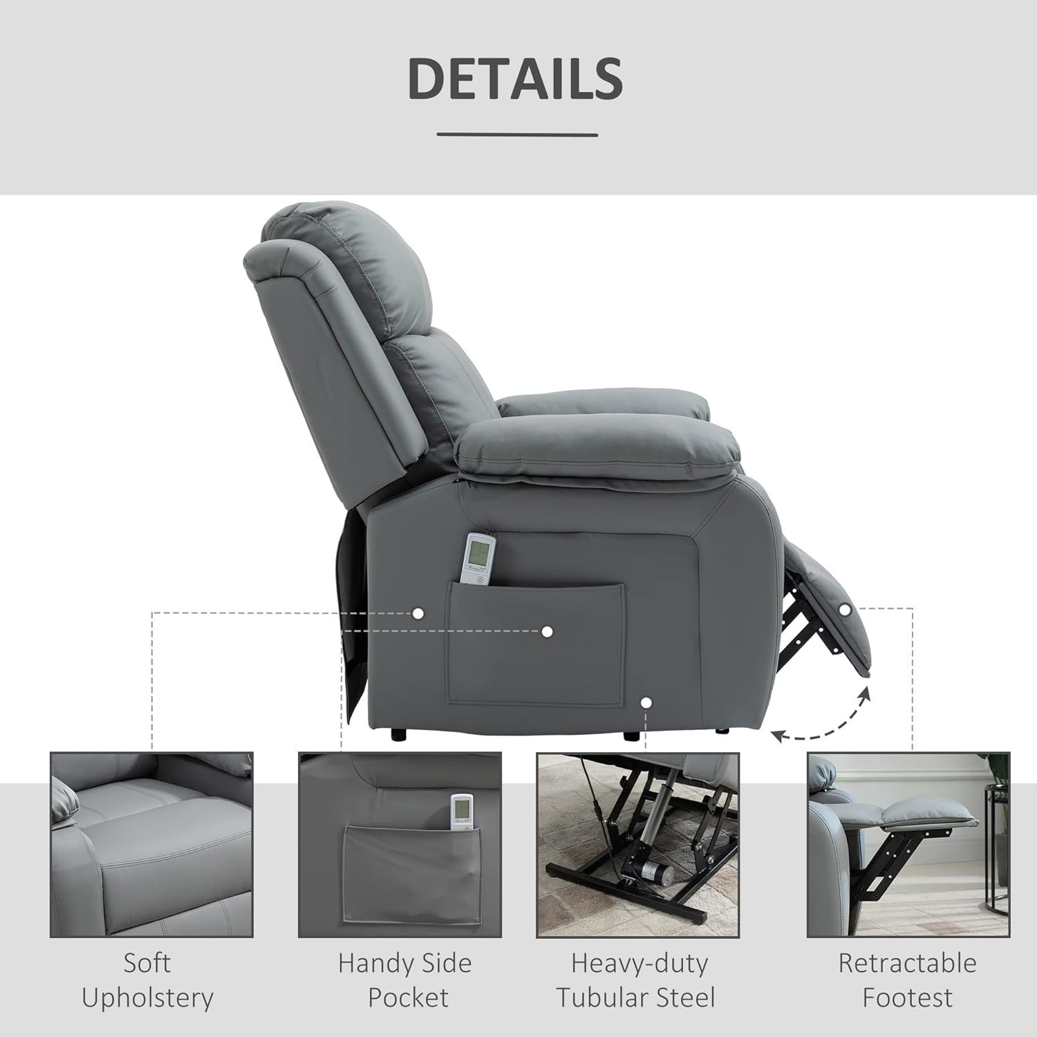 Power Lift Recliner Chair Massage Heat 160° Recline w/ Footrest Side Pockets