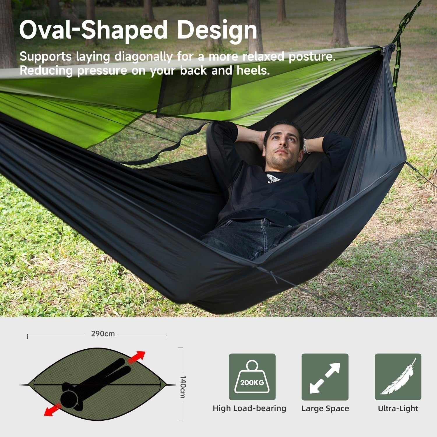 Outdoor Camping Hammock with Mosquito Net & Sunshade | 290x140CM Travel Bed