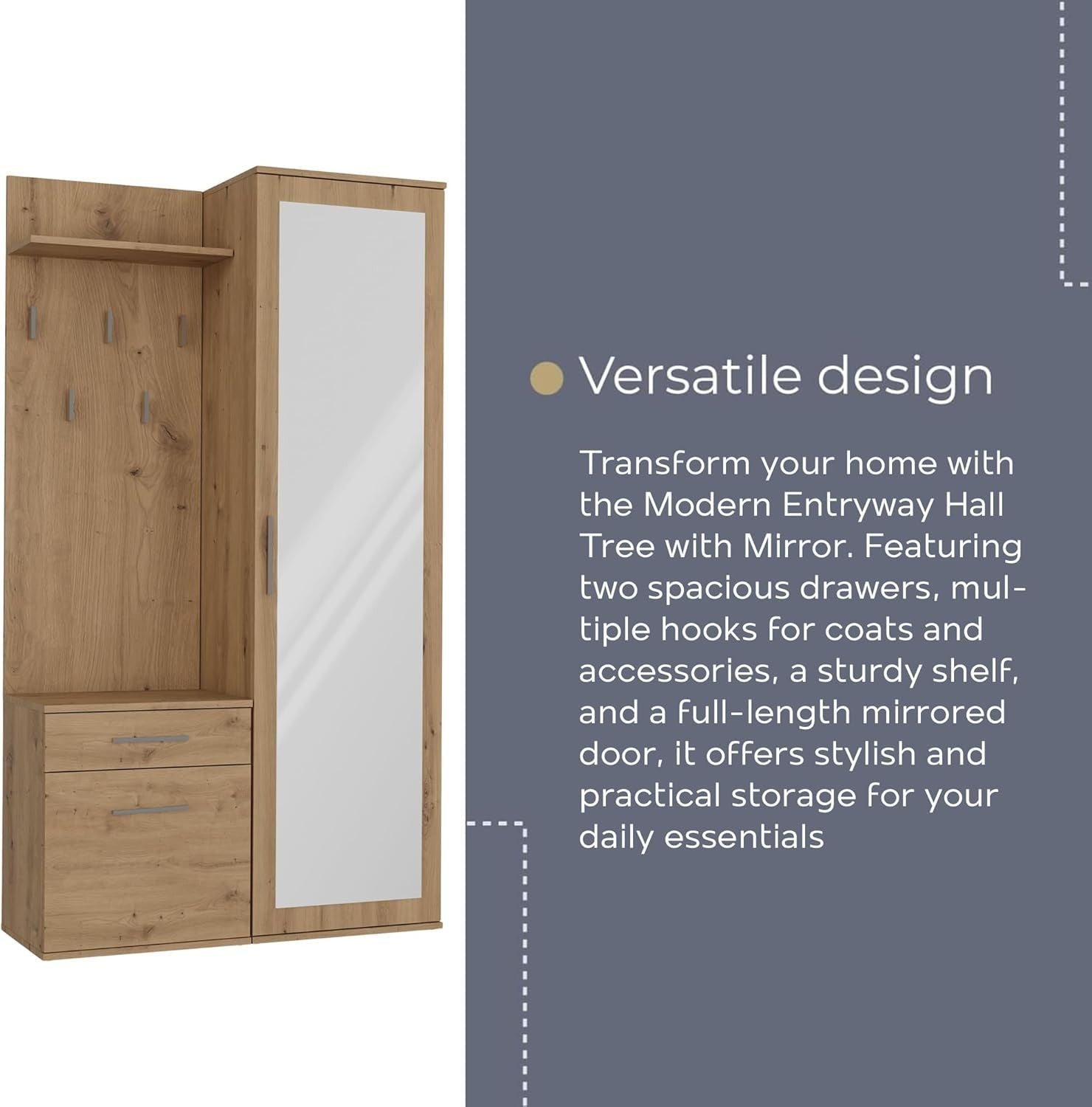 Modern Hallway Wardrobe with Drawers, Hooks & Shoe Storage, 180cm Tall