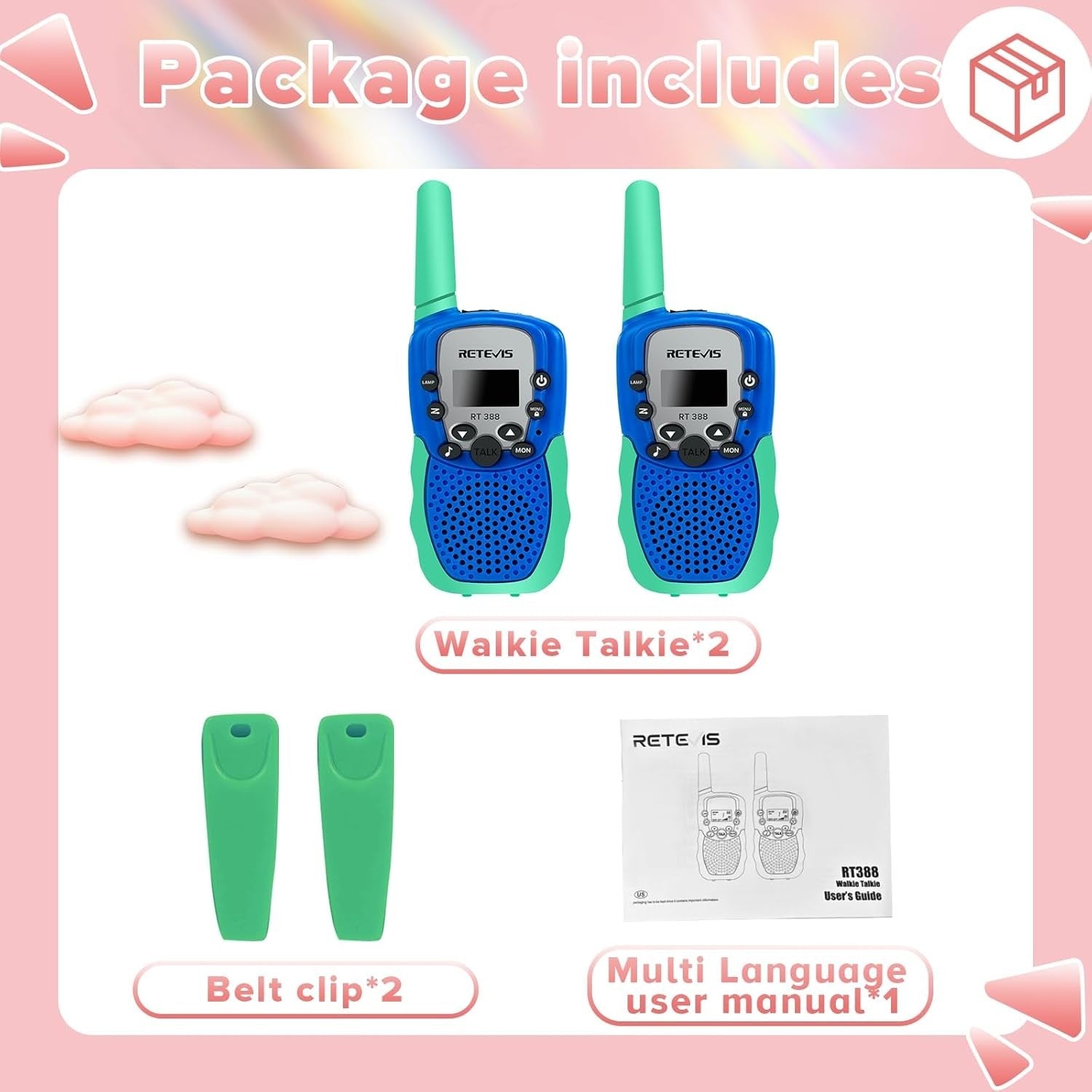 Kids Walkie Talkie VOX Flashlight Clear Sound Outdoor Toy Gift Blue