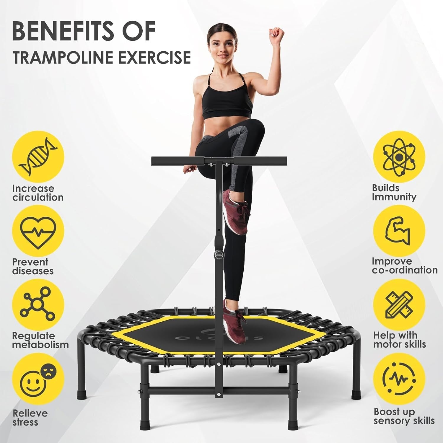 45in Heavy Duty Springless Fitness Rebounder Adjustable Handle Indoor
