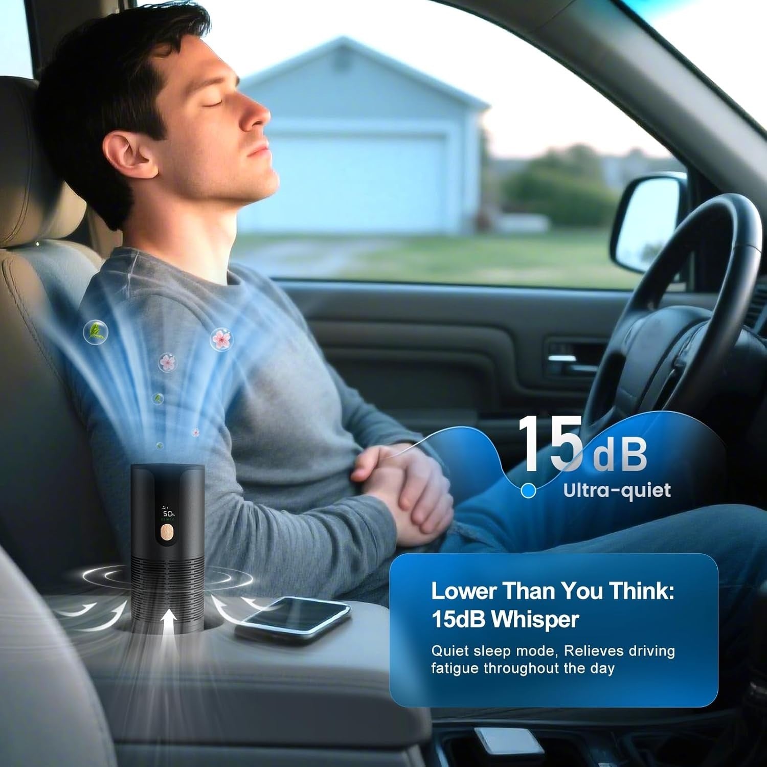 Mini Car Air Purifier HEPA Cordless Quiet 15dB Smoke Odour