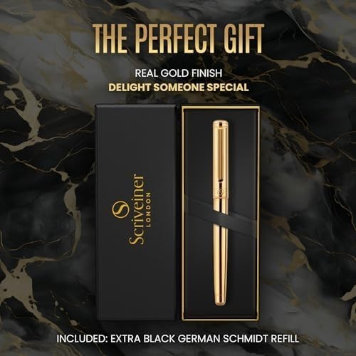 Luxury Gold Rollerball Pen 24K Plated Medium Black Ink Gift