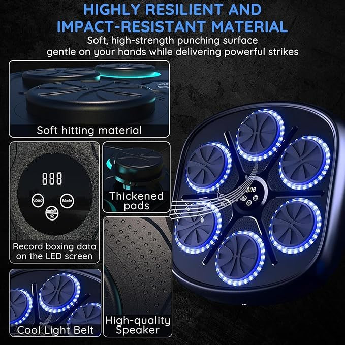 Smart Music Boxing Machine Bluetooth LED Wall Punch Trainer 9 Modes