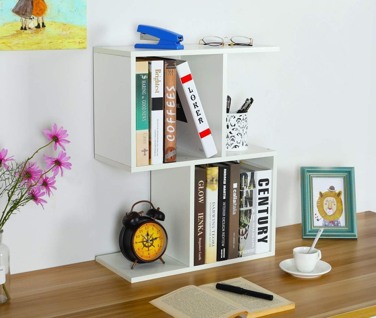 Adjustable White Desktop Bookshelf 3-Tier Desk Organizer Storage Shelf