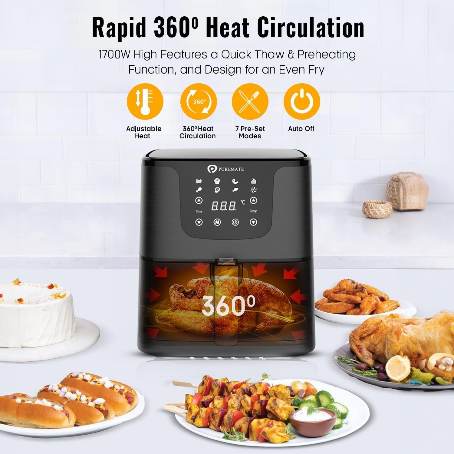 5.5L Digital Air Fryer 1700W | 7 Presets Healthy Oil-Free Cooking + Recipe Book