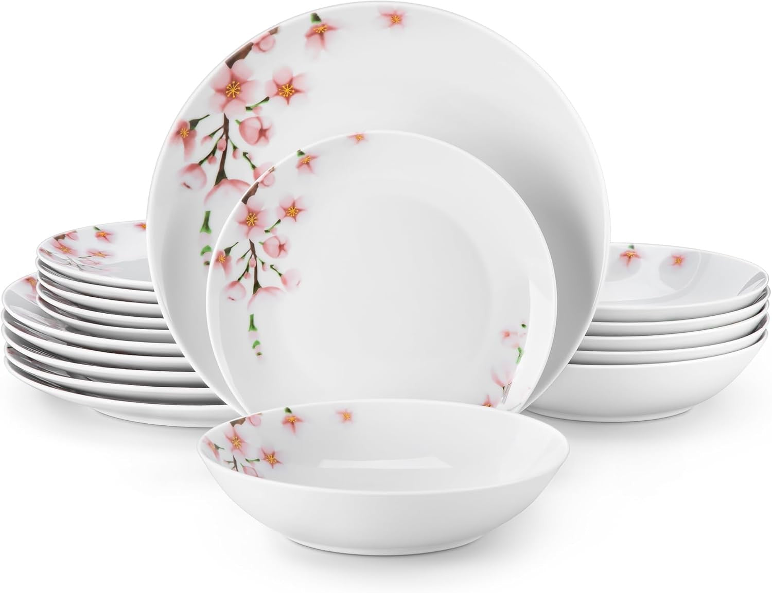 18 Piece Porcelain Dinner Set Floral Plates Bowls Dishwasher Microwave Safe