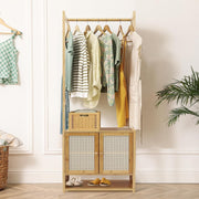 Bamboo Clothes Rack Wardrobe with Cabinet – Freestanding Storage 168cm