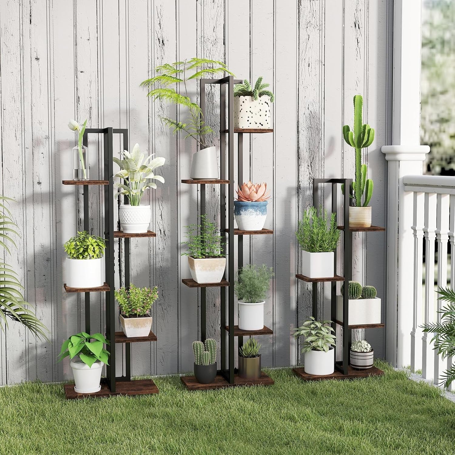 Set of 3 Tall Metal Plant Stands 4+5+6 Tier Indoor Flower Shelf for Home Garden