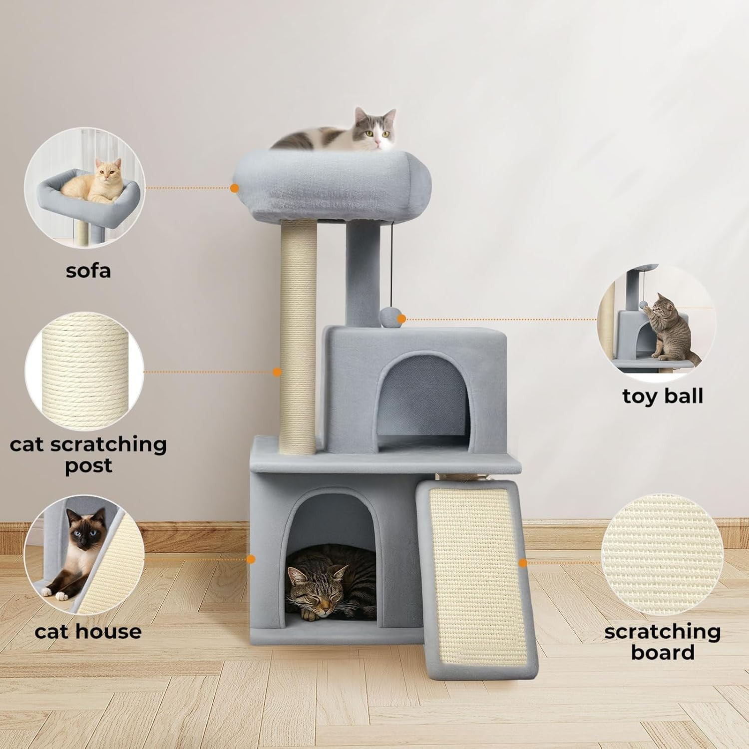Small Cat Tree 90cm Cat Tower with Condo Scratch Posts Compact Indoor