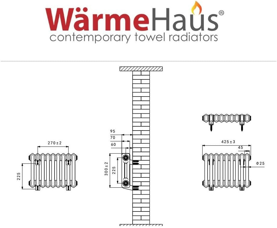Horizontal Cast Iron Radiator 300x425mm Double Panel Black Heating