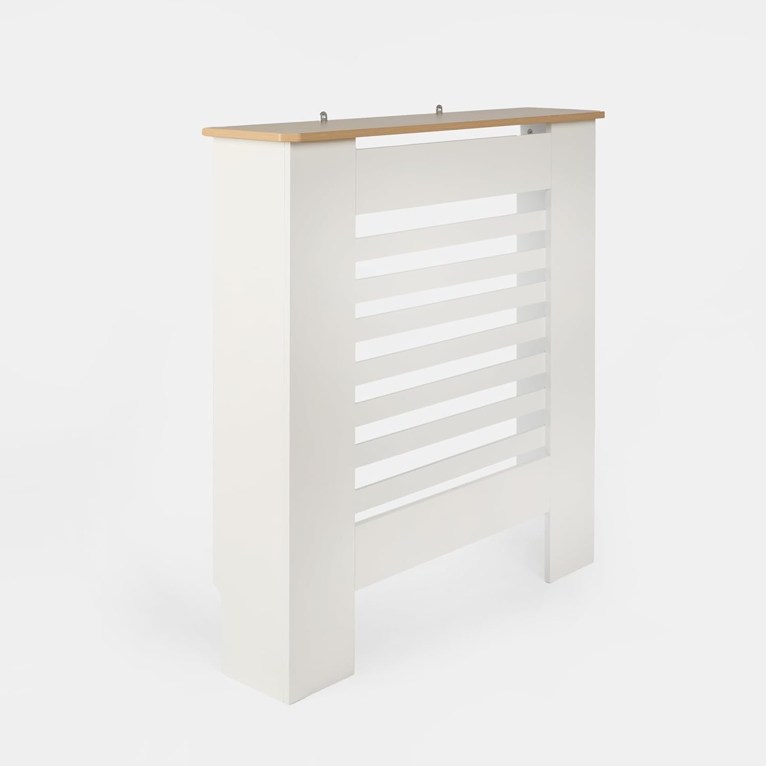 Small Cream Radiator Cover with Oak Top 78x19x82cm – Modern MDF Slatted Cabinet