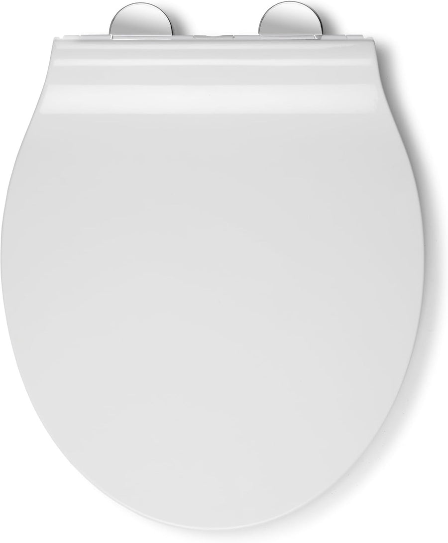 White Slimline Oval Toilet Seat Soft Close Quick Release Antibacterial
