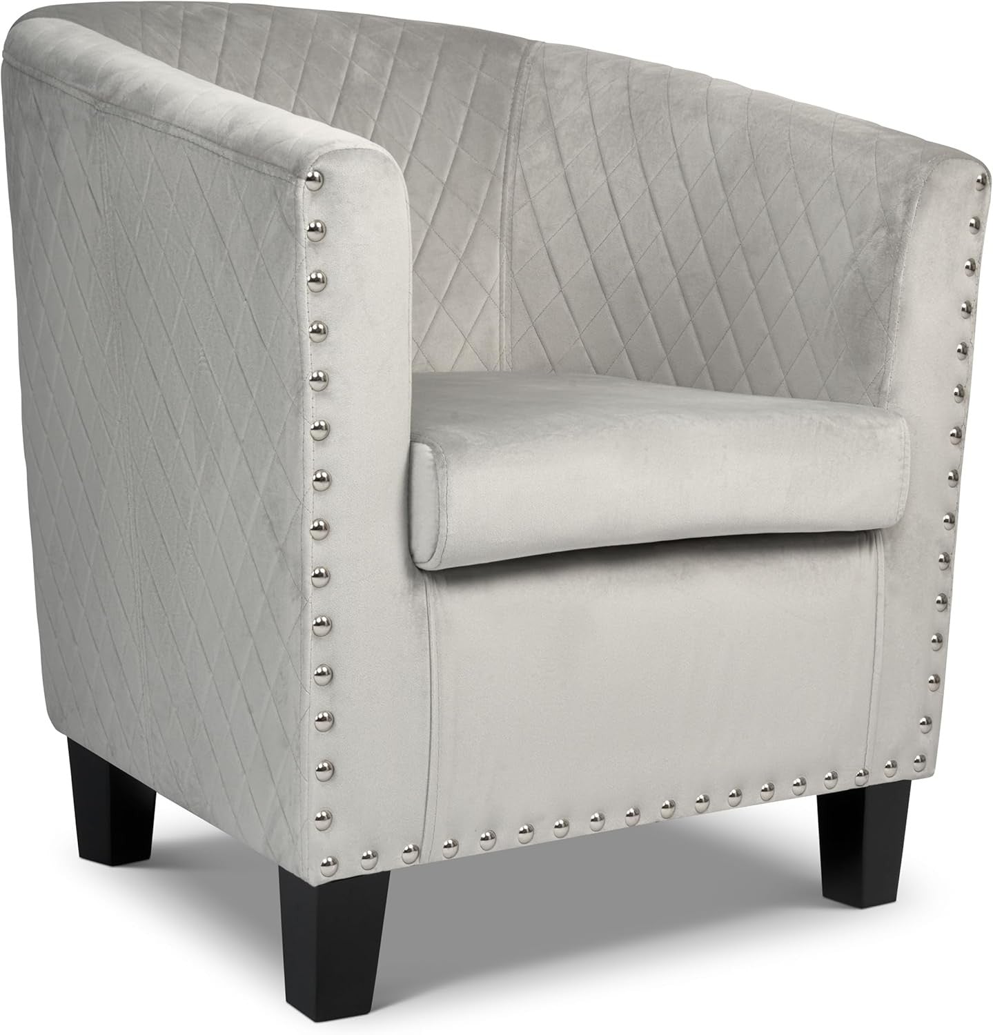 Grey Velvet Tub Chair Studded Accent Armchair Retro Lounge Seat