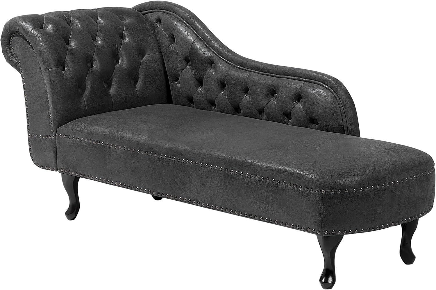Left Hand Chesterfield Chaise Lounge Faux Suede Black Sofa 169cm Elegant Tufted